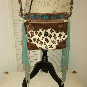 Myra Bohemian Brown and Turquoise Crossbody Bag